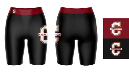 CofC Cougars COC Vive La Fete Game Day Logo on Thigh and Waistband Black and Maroon Women Bike Short 9 Inseam"