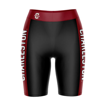 Charleston Cougars COC Vive La Fete Game Day Logo on Waistband and Maroon Stripes Black Women Bike Short 9 Inseam"