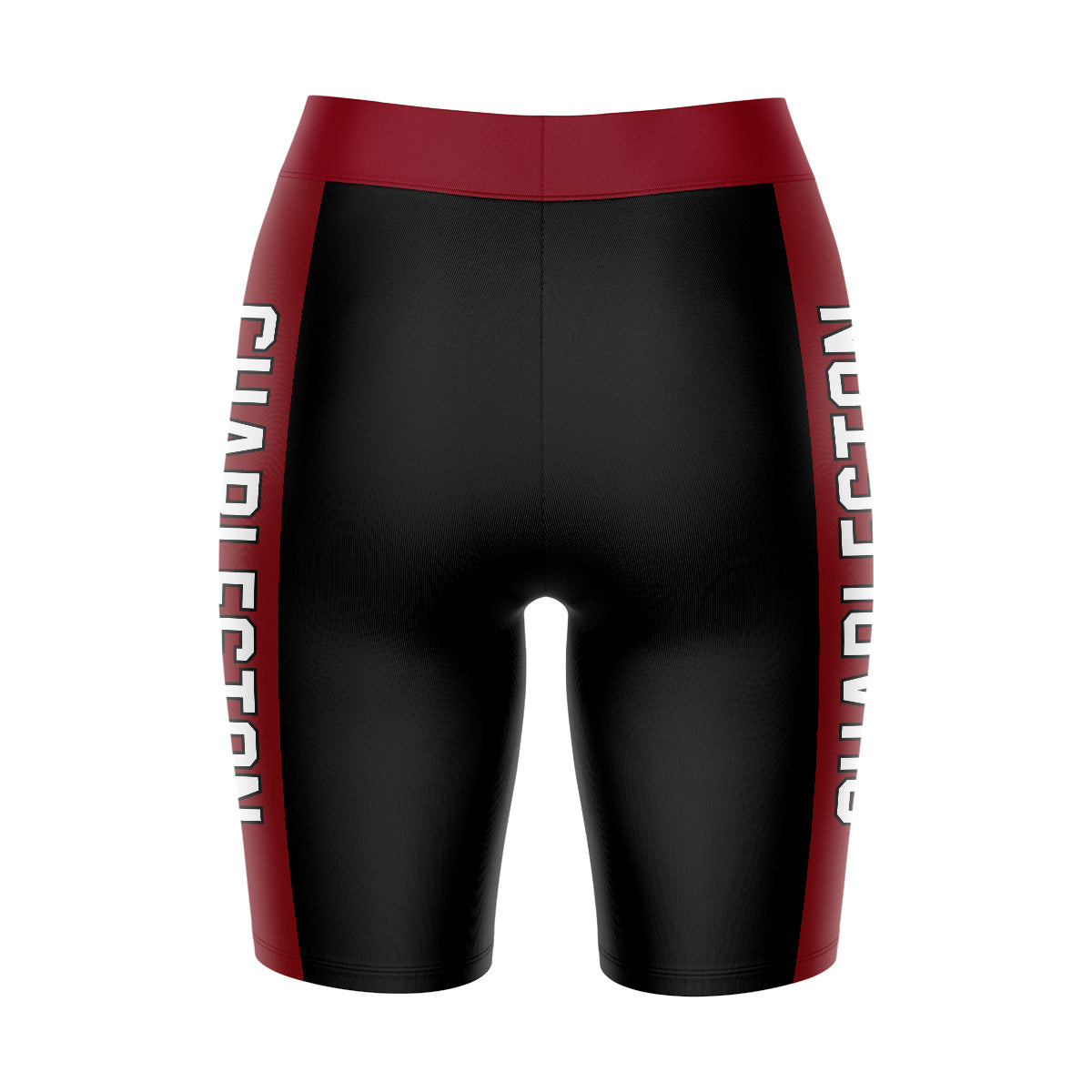 Charleston Cougars COC Vive La Fete Game Day Logo on Waistband and Maroon Stripes Black Women Bike Short 9 Inseam"