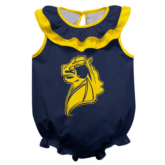 University of Central Oklahoma Bronchos Blue Sleeveless Ruffle One Piece Jumpsuit Logo Bodysuit by Vive La Fete