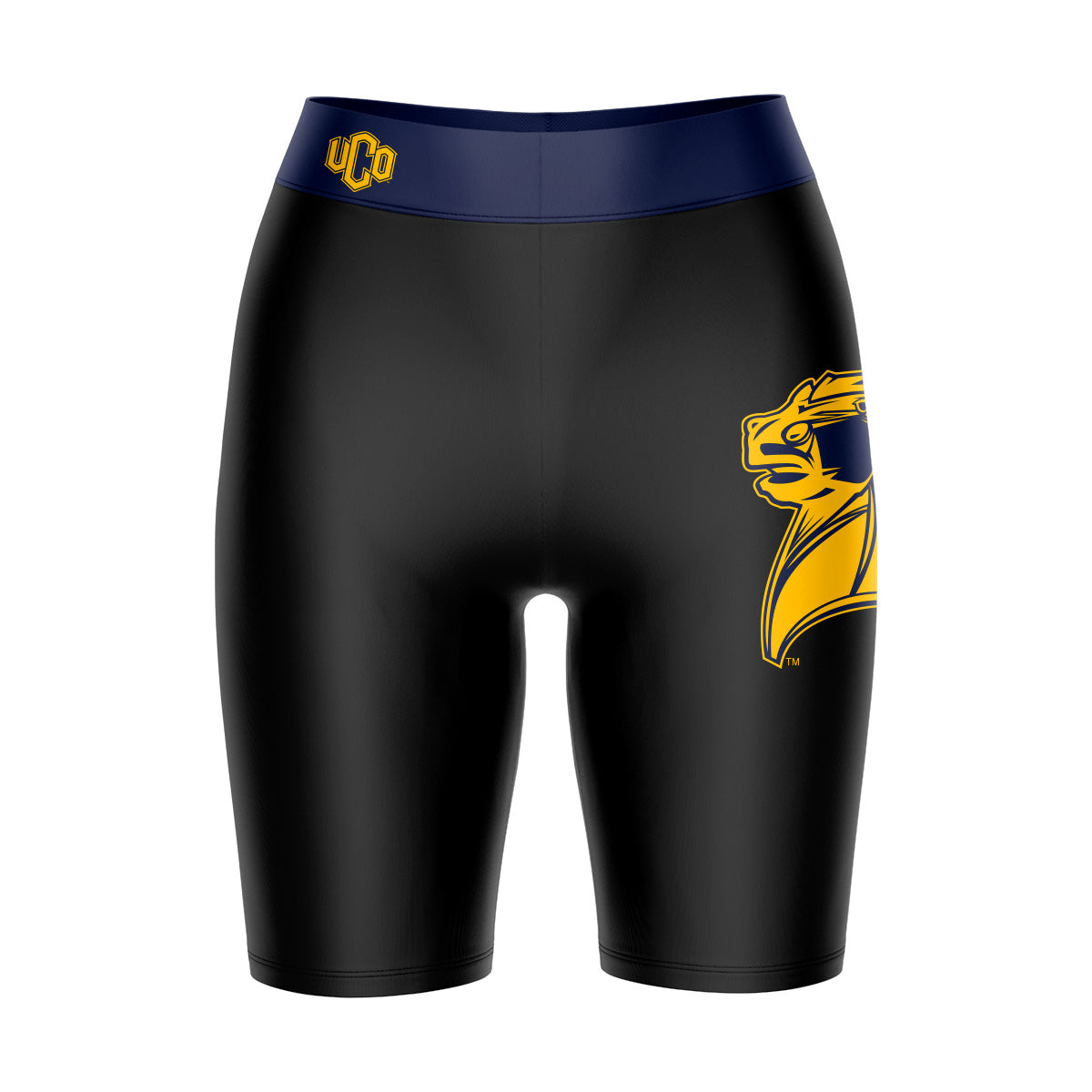 Central Oklahoma Bronchos UCO Vive La Fete Game Day Logo on Thigh & Waistband Black & Navy Women Bike Short 9 Inseam"