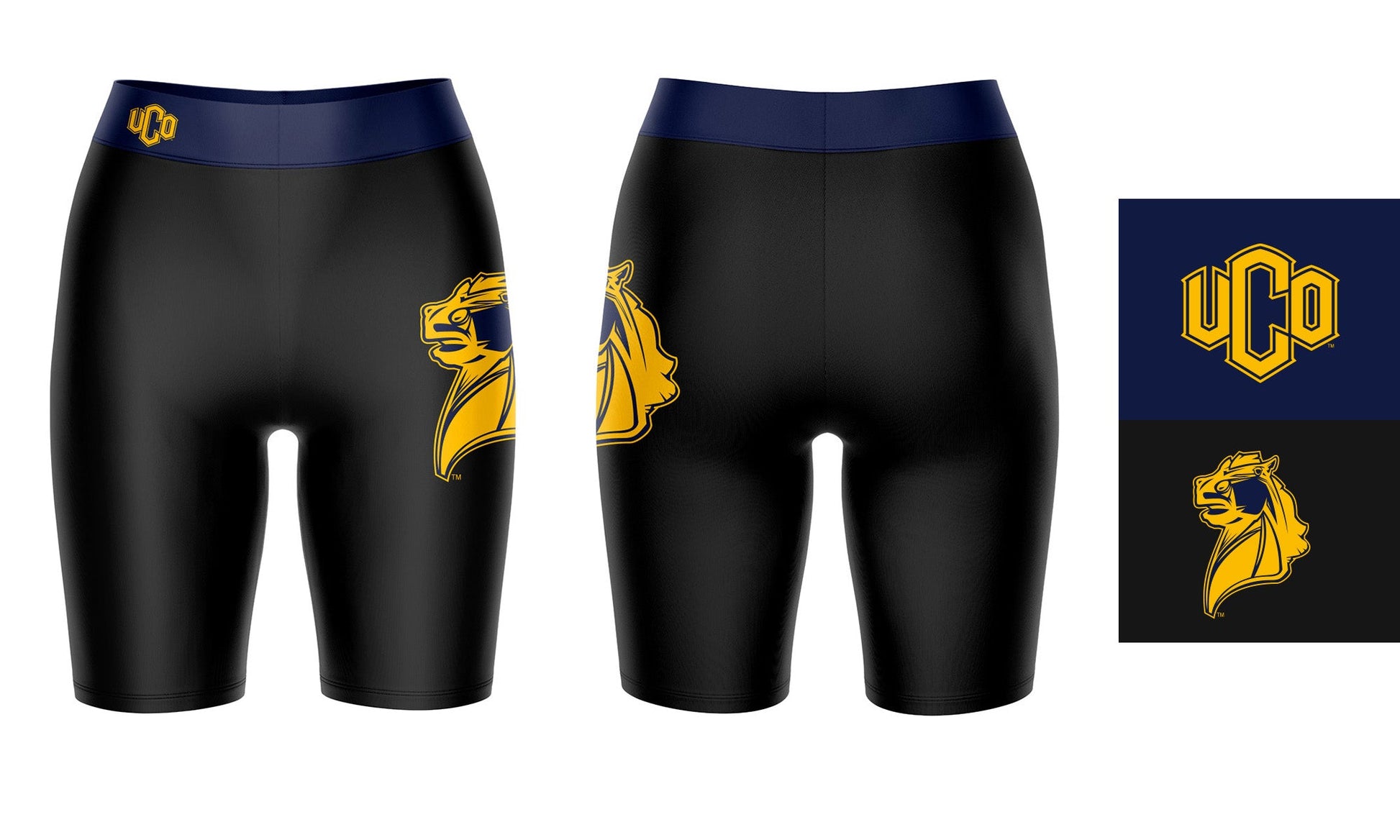 Central Oklahoma Bronchos UCO Vive La Fete Game Day Logo on Thigh & Waistband Black & Navy Women Bike Short 9 Inseam"