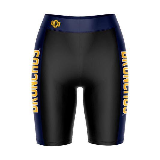 Central Oklahoma Bronchos UCO Vive La Fete Game Day Logo on Waistband and Navy Stripes Black Women Bike Short 9 Inseam