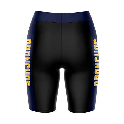 Central Oklahoma Bronchos UCO Vive La Fete Game Day Logo on Waistband and Navy Stripes Black Women Bike Short 9 Inseam