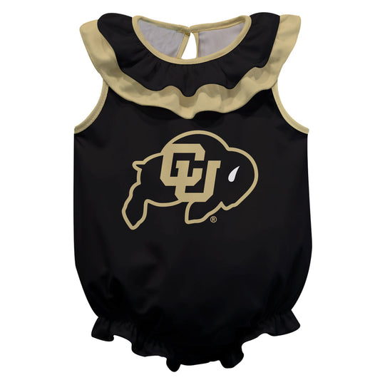 University of Colorado Buffaloes CU Black Sleeveless Ruffle One Piece Jumpsuit Mascot Bodysuit by Vive La Fete
