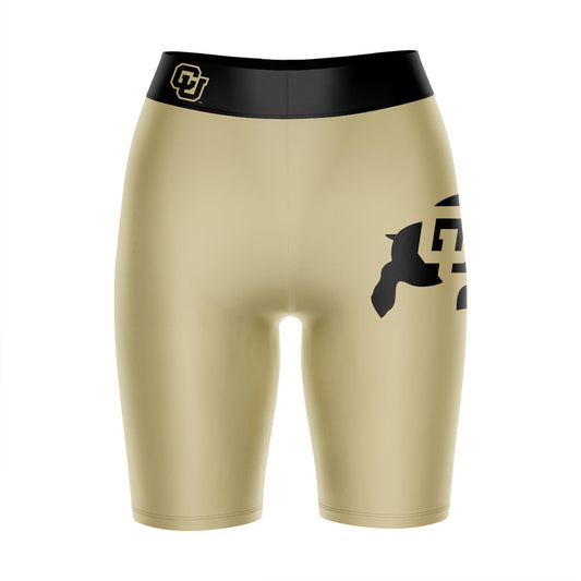 Colorado Buffaloes CU Vive La Fete Game Day Logo on Thigh and Waistband Gold and Black Women Bike Short 9 Inseam