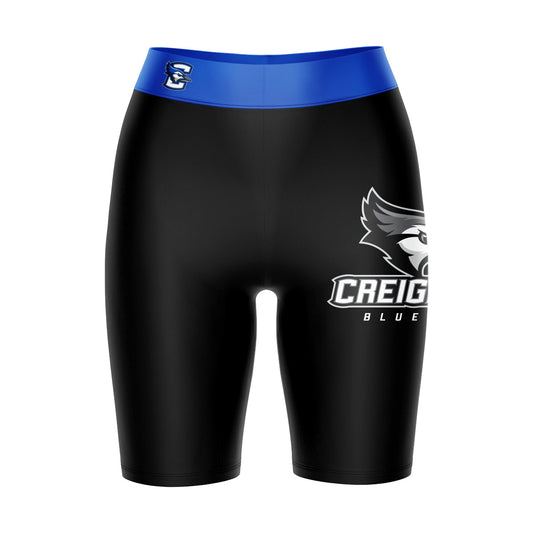 Creighton Bluejays Vive La Fete Game Day Logo on Thigh and Waistband Black and Blue Women Bike Short 9 Inseam