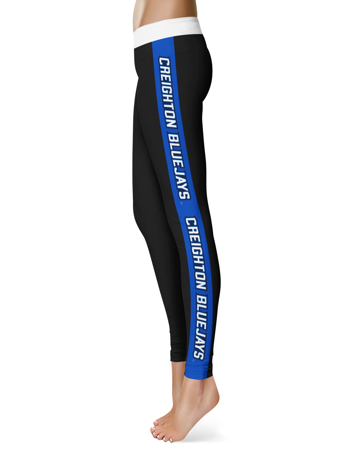 Creighton University Bluejays Vive La Fete Game Day Collegiate Blue Stripes Women Black Yoga Leggings 2 Waist Tights