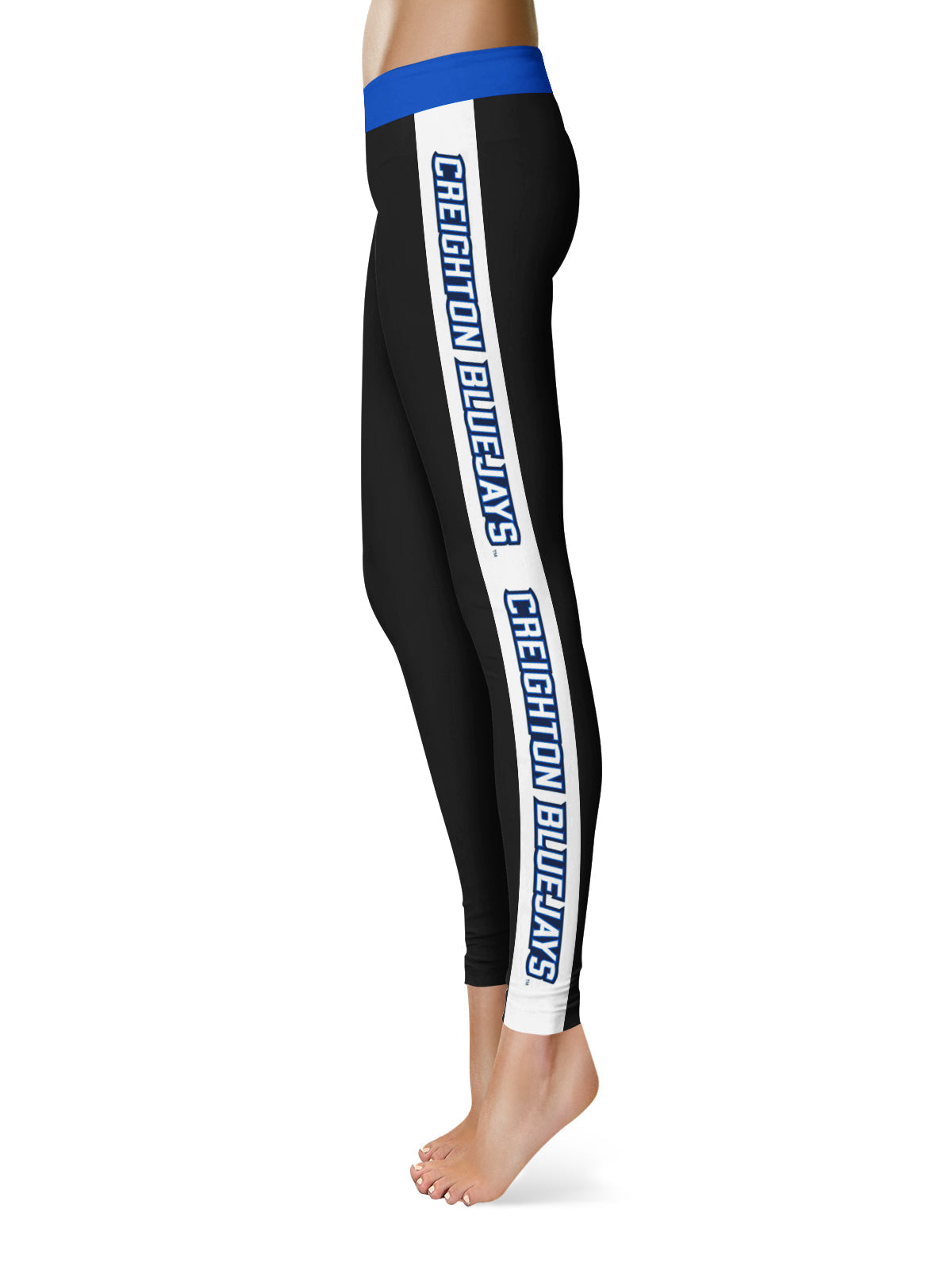 Creighton University Bluejays Vive La Fete Game Day Collegiate White Stripes Women Black Yoga Leggings 2 Waist Tights