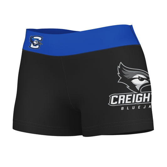 Creighton Bluejays Vive La Fete Logo on Thigh & Waistband Black & Blue Women Yoga Booty Workout Shorts 3.75 Inseam