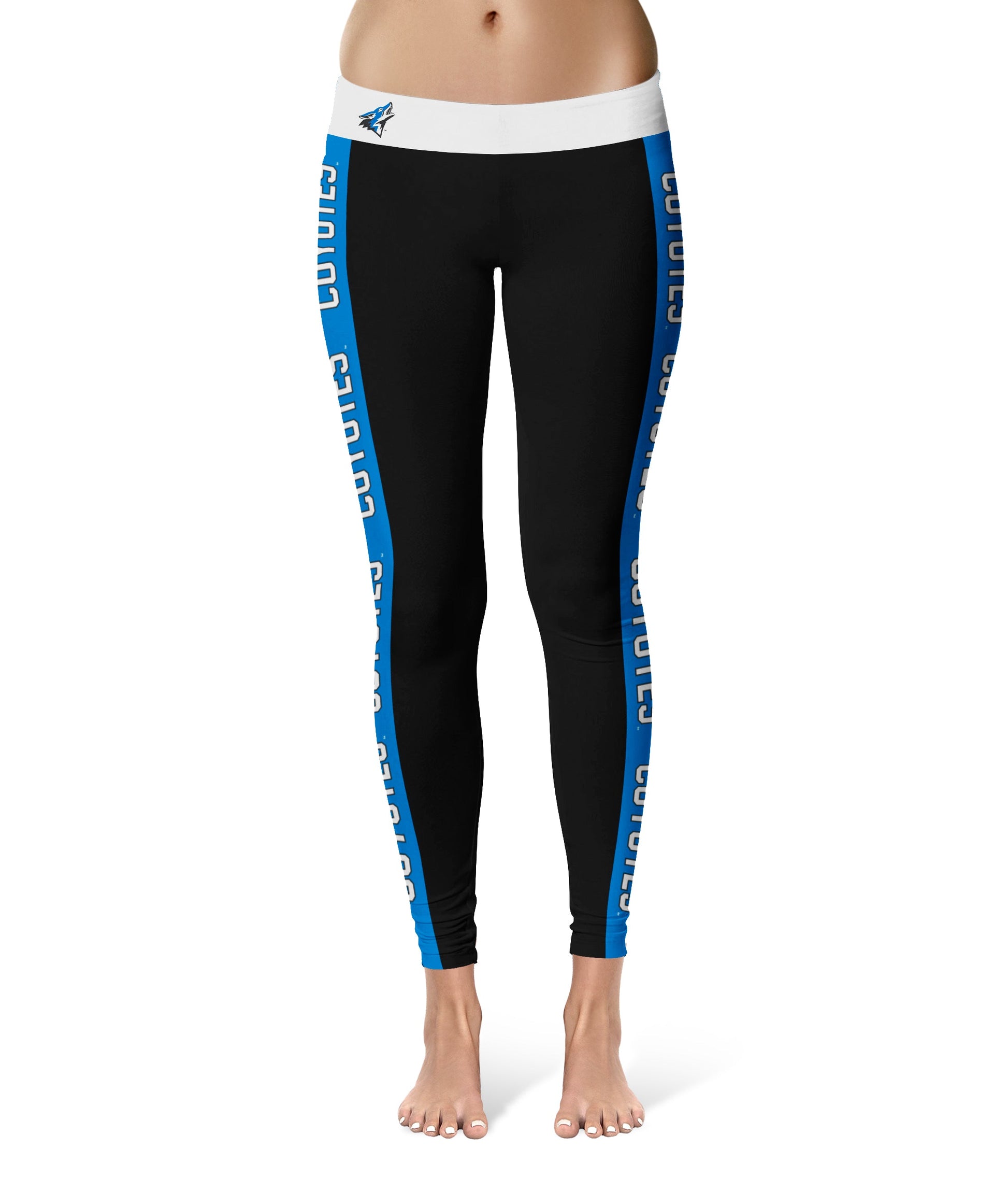 Cal State San Bernardino Coyotes Vive La Fete Game Day Collegiate Blue Stripes Women Black Yoga Leggings 2 Waist Tights