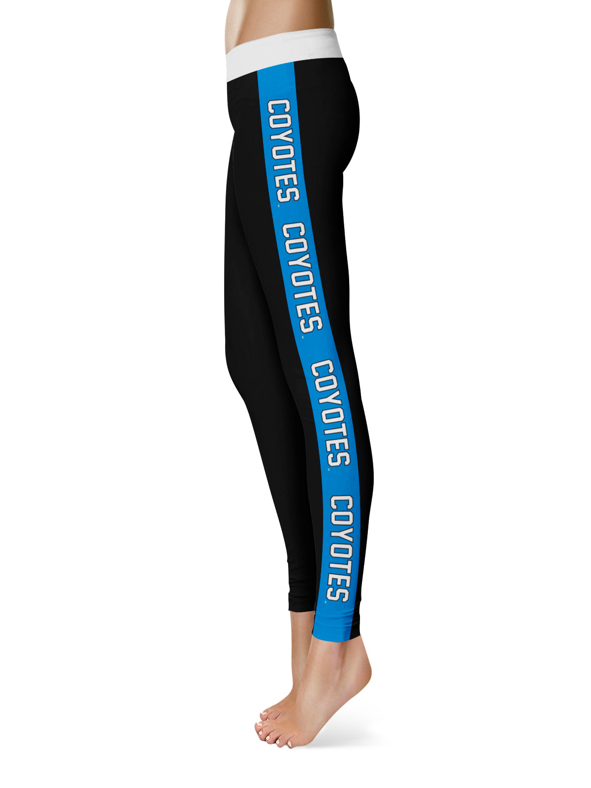 Cal State San Bernardino Coyotes Vive La Fete Game Day Collegiate Blue Stripes Women Black Yoga Leggings 2 Waist Tights