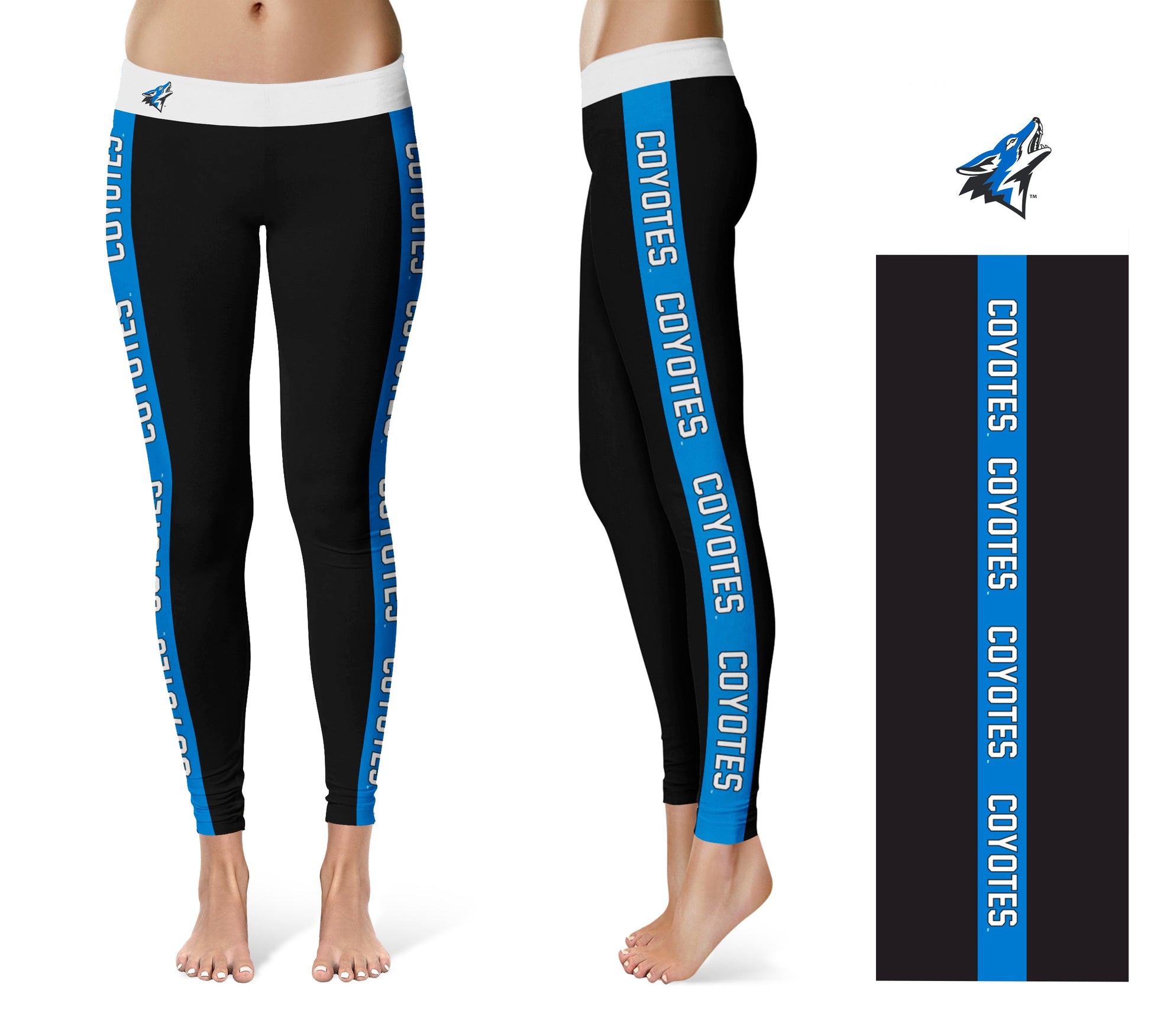 Cal State San Bernardino Coyotes Vive La Fete Game Day Collegiate Blue Stripes Women Black Yoga Leggings 2 Waist Tights