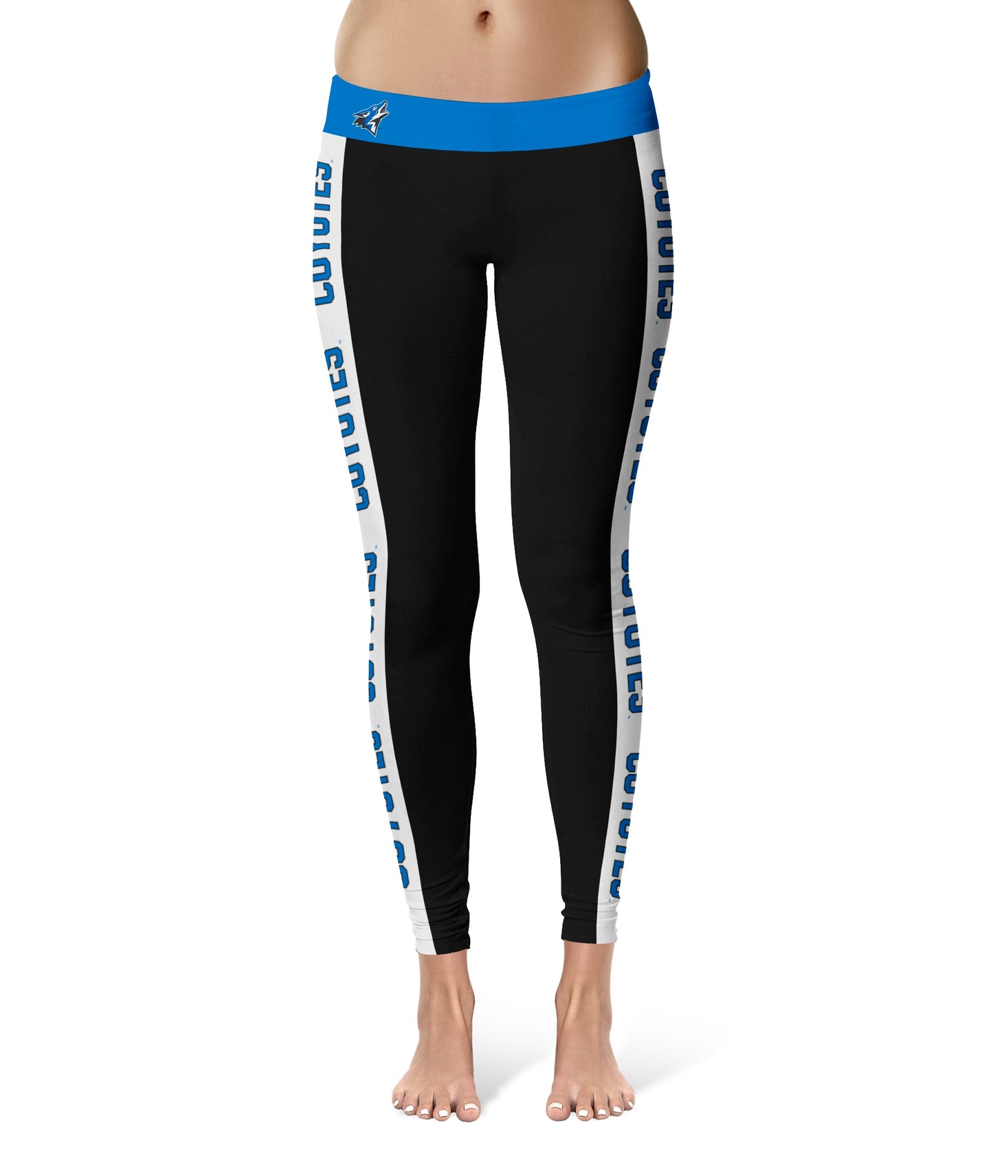 Cal State San Bernardino Coyotes Vive La Fete Game Day Collegiate White Stripes Women Black Yoga Leggings 2 Waist Tights