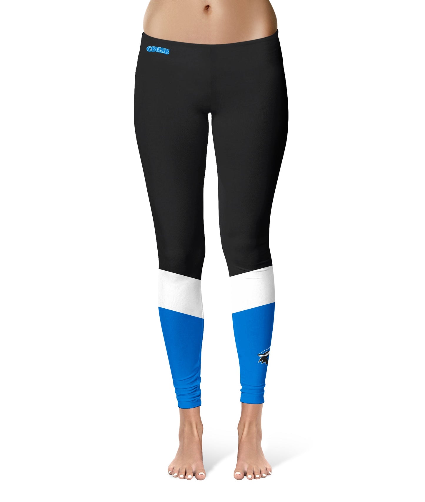 Cal State San Bernardino Coyotes CSUSB Vive La Fete Game Day Collegiate Ankle Color Block Women Black Blue Yoga Leggings