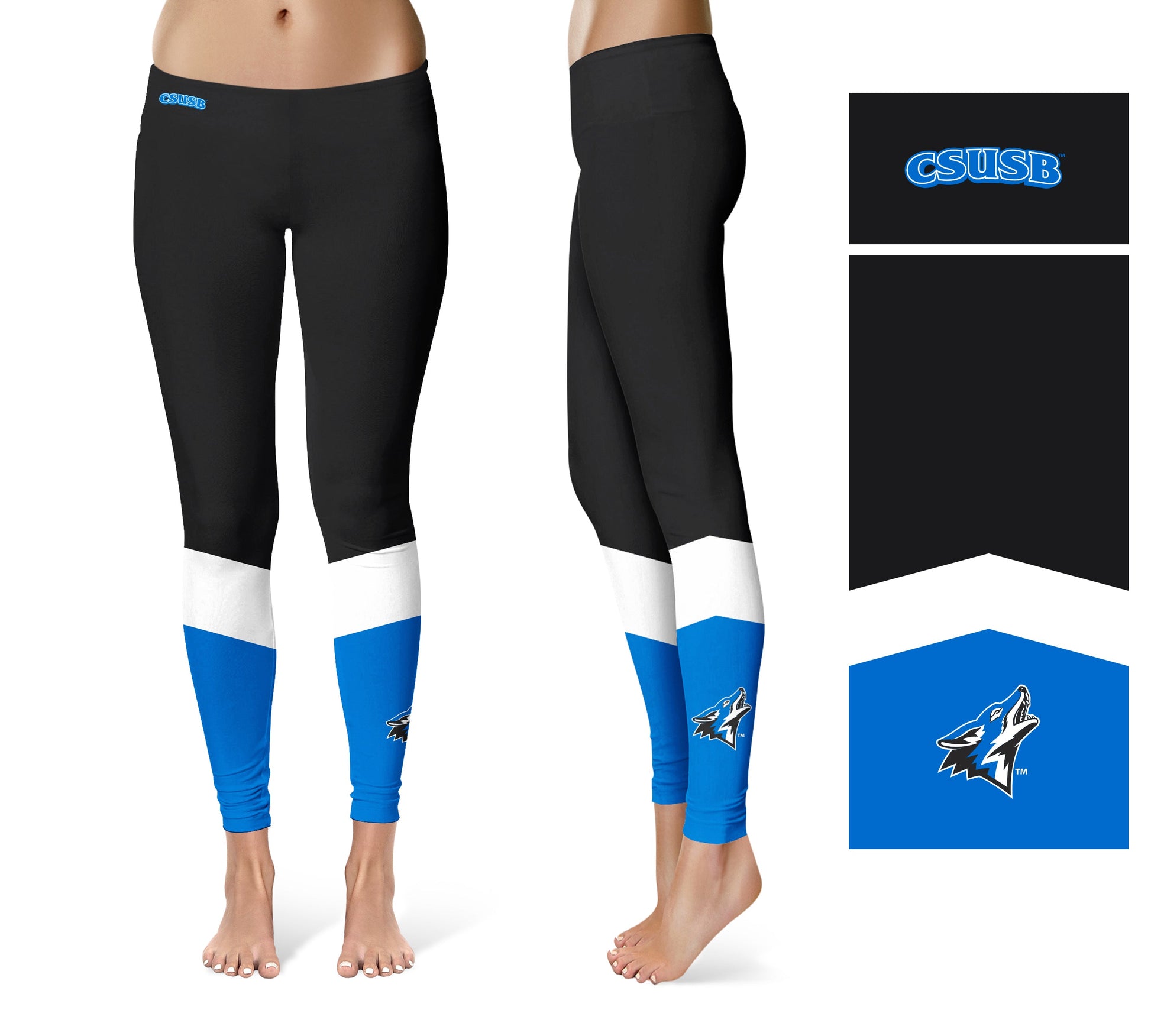 Cal State San Bernardino Coyotes CSUSB Vive La Fete Game Day Collegiate Ankle Color Block Women Black Blue Yoga Leggings