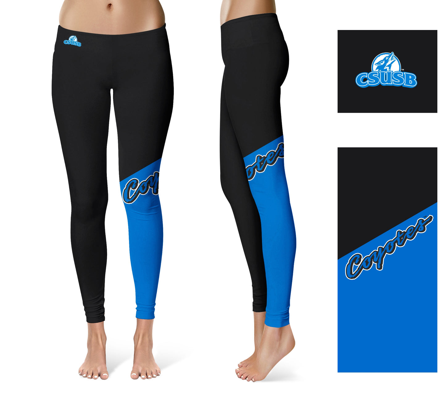 Cal State San Bernardino Coyotes CSUSB Vive La Fete Game Day Collegiate Leg Color Block Women Black Blue Yoga Leggings