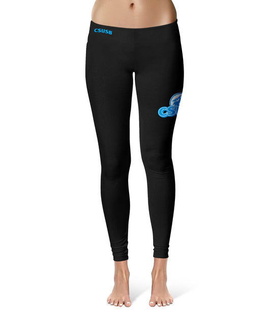 Cal State San Bernardino Coyotes Vive La Fete Collegiate Large Logo on Thigh Women Black Yoga Leggings 2.5 Waist Tights