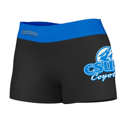 Cal State San Bernardino Coyotes CSUSB Logo on Thigh & Waistband Black Blue Women Yoga Booty Workout Shorts 3.75 Inseam