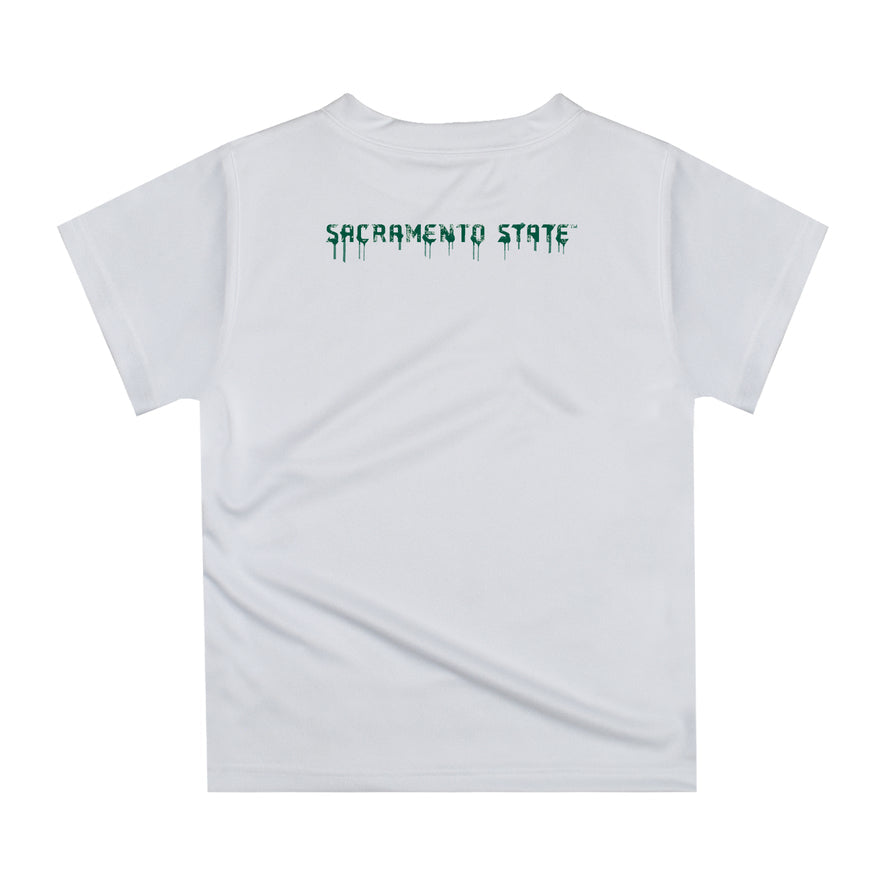 Sacramento State Hornets Original Dripping Football White T-Shirt by Vive La Fete