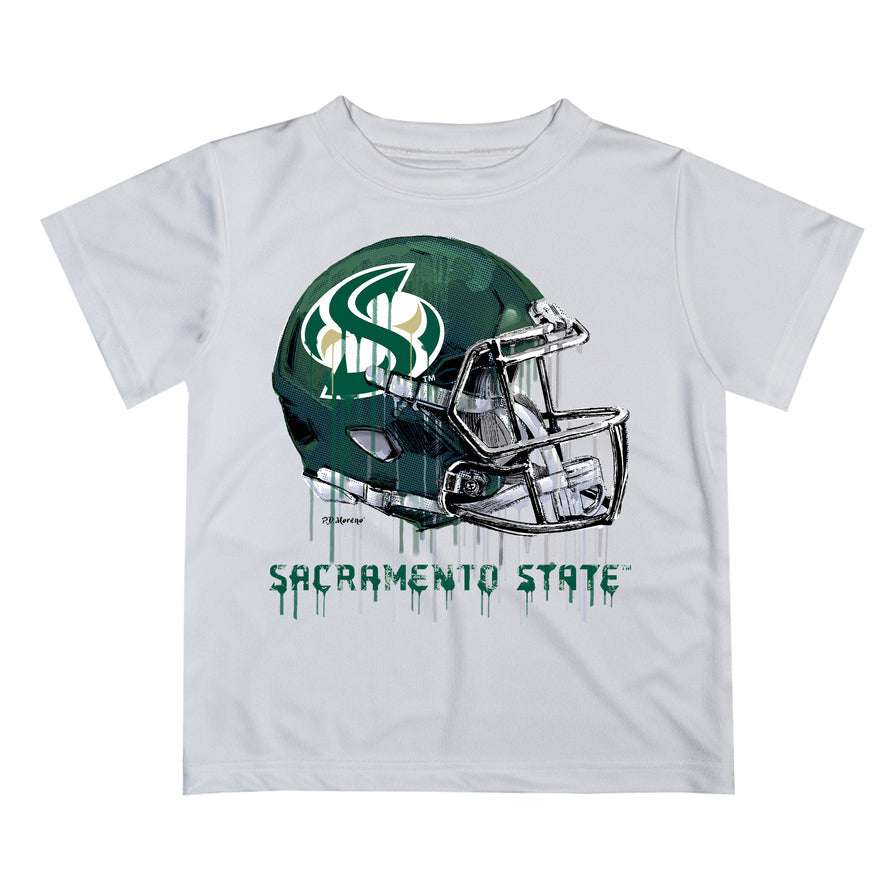 Sacramento State Hornets Original Dripping Football White T-Shirt by Vive La Fete