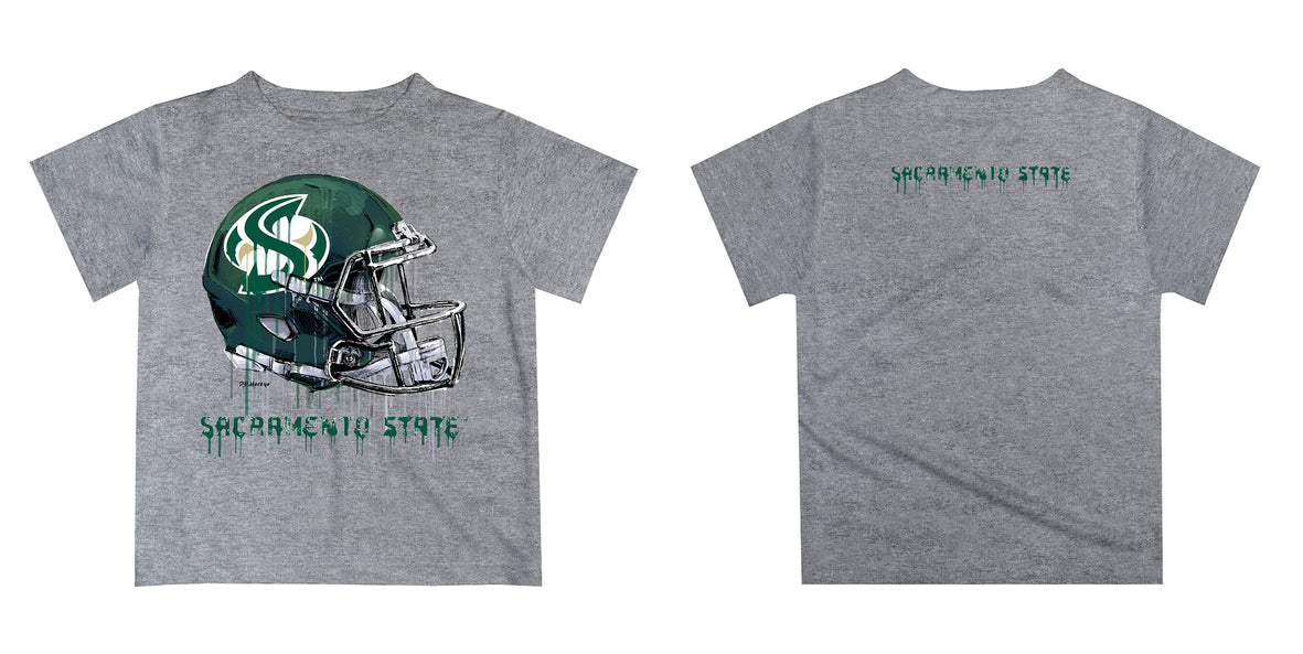 Sacramento State Hornets Original Dripping Football Heather Gray T-Shirt by Vive La Fete