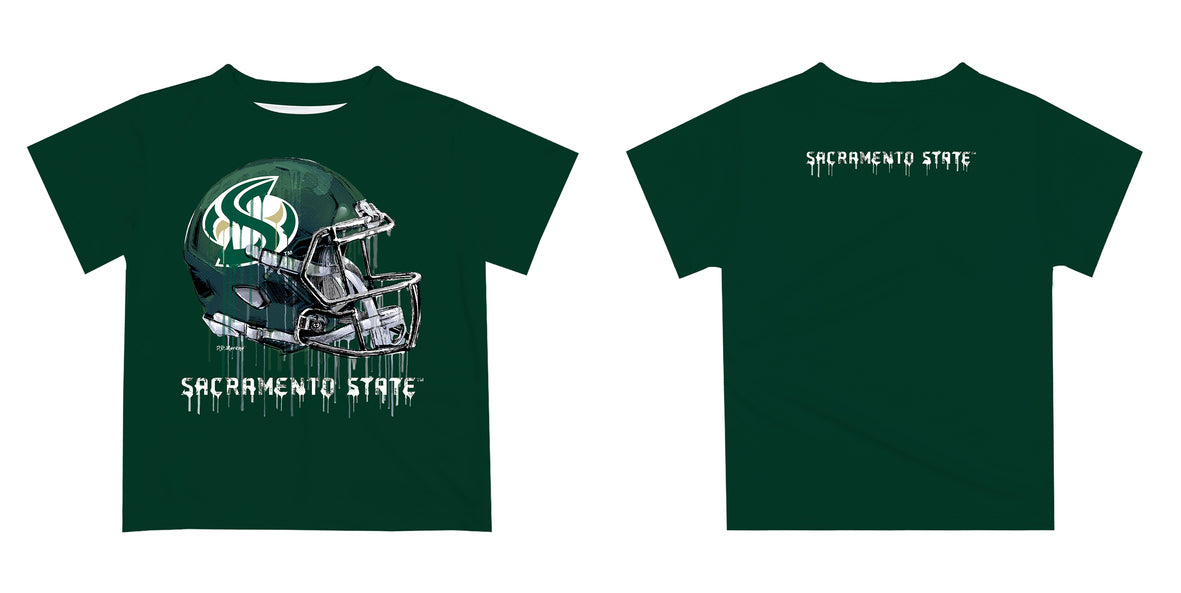 Sacramento State Hornets Original Dripping Football Green T-Shirt by Vive La Fete