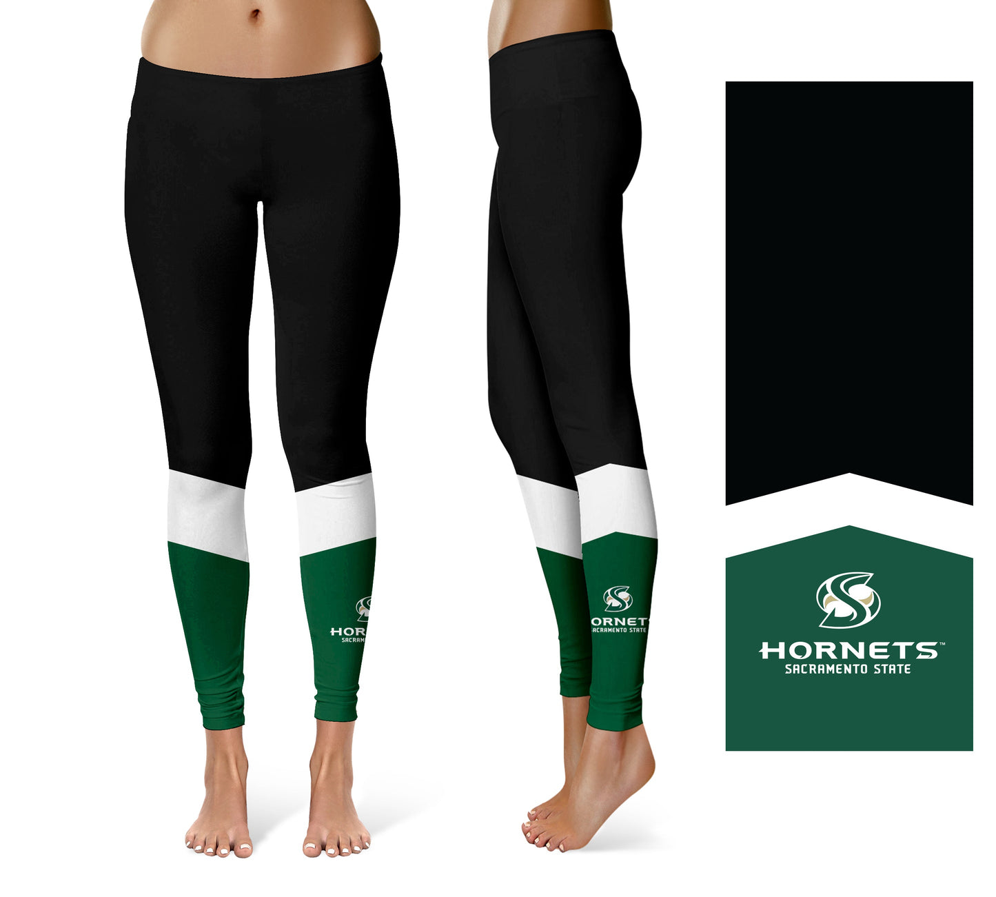 Sacramento State Hornets Vive La Fete Game Day Collegiate Ankle Color Block Women Black Green Yoga Leggings