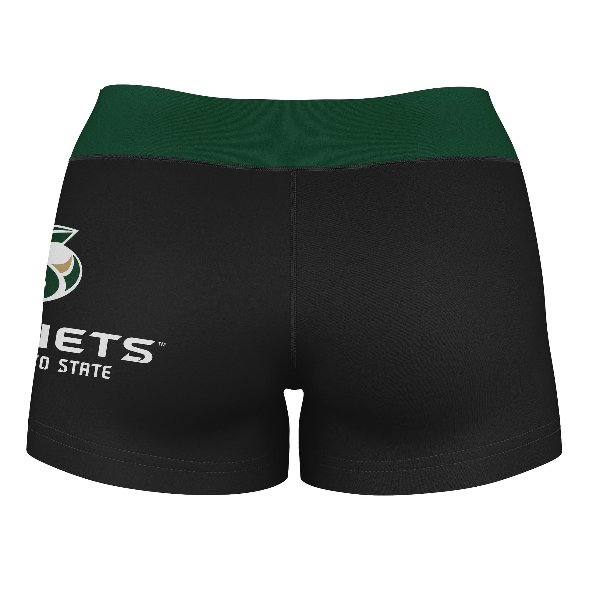 Sacramento State Hornets Vive La Fete Logo on Thigh & Waistband Black & Green Women Booty Workout Shorts 3.75 Inseam" - Vive La F̻te - Online Apparel Store