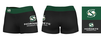 Sacramento State Hornets Vive La Fete Logo on Thigh & Waistband Black & Green Women Booty Workout Shorts 3.75 Inseam" - Vive La F̻te - Online Apparel Store