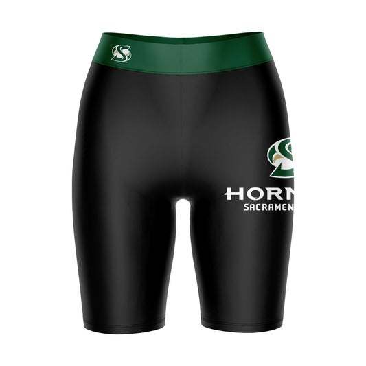 Sacramento State Hornets Vive La Fete Game Day Logo on Thigh and Waistband Black and Green Women Bike Short 9 Inseam"