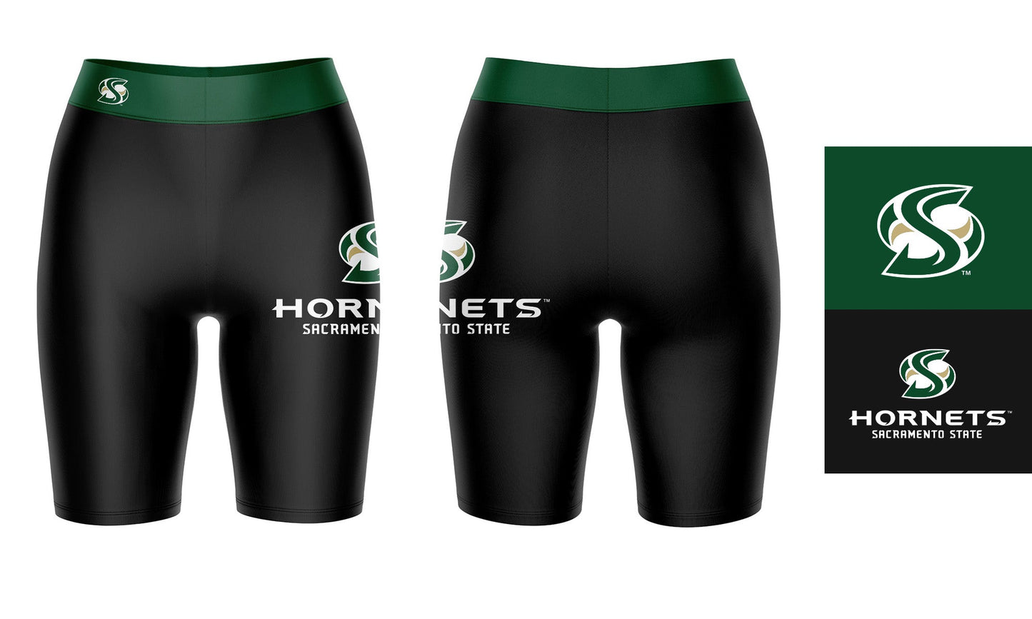 Sacramento State Hornets Vive La Fete Game Day Logo on Thigh and Waistband Black and Green Women Bike Short 9 Inseam"