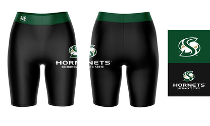 Sacramento State Hornets Vive La Fete Game Day Logo on Thigh and Waistband Black and Green Women Bike Short 9 Inseam"