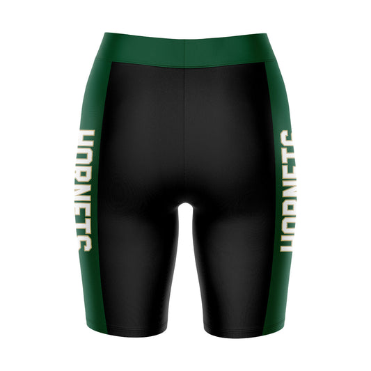 Mouseover Image, Sacramento State Hornets Vive La Fete Game Day Logo on Waistband and Green Stripes Black Women Bike Short 9 Inseam