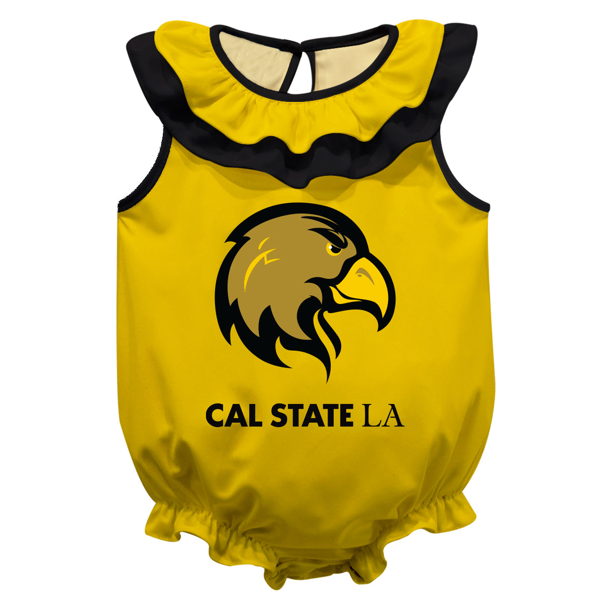 Cal State Los Angeles Golden Eagles Gold Sleeveless Ruffle One Piece Jumpsuit Logo Bodysuit by Vive La Fete