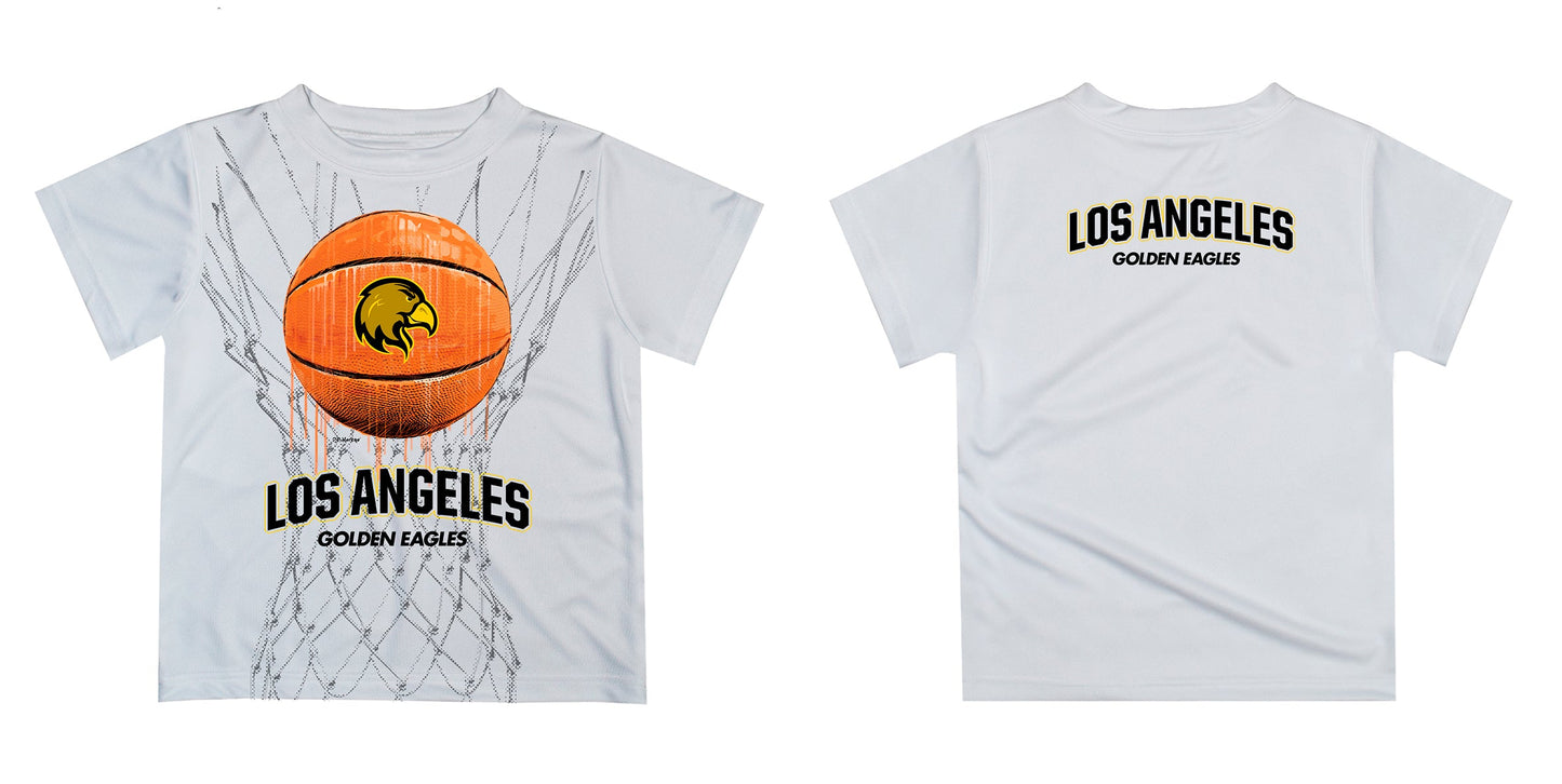 Cal State Los Angeles Golden Eagles Original Dripping Basketball White T-Shirt by Vive La Fete