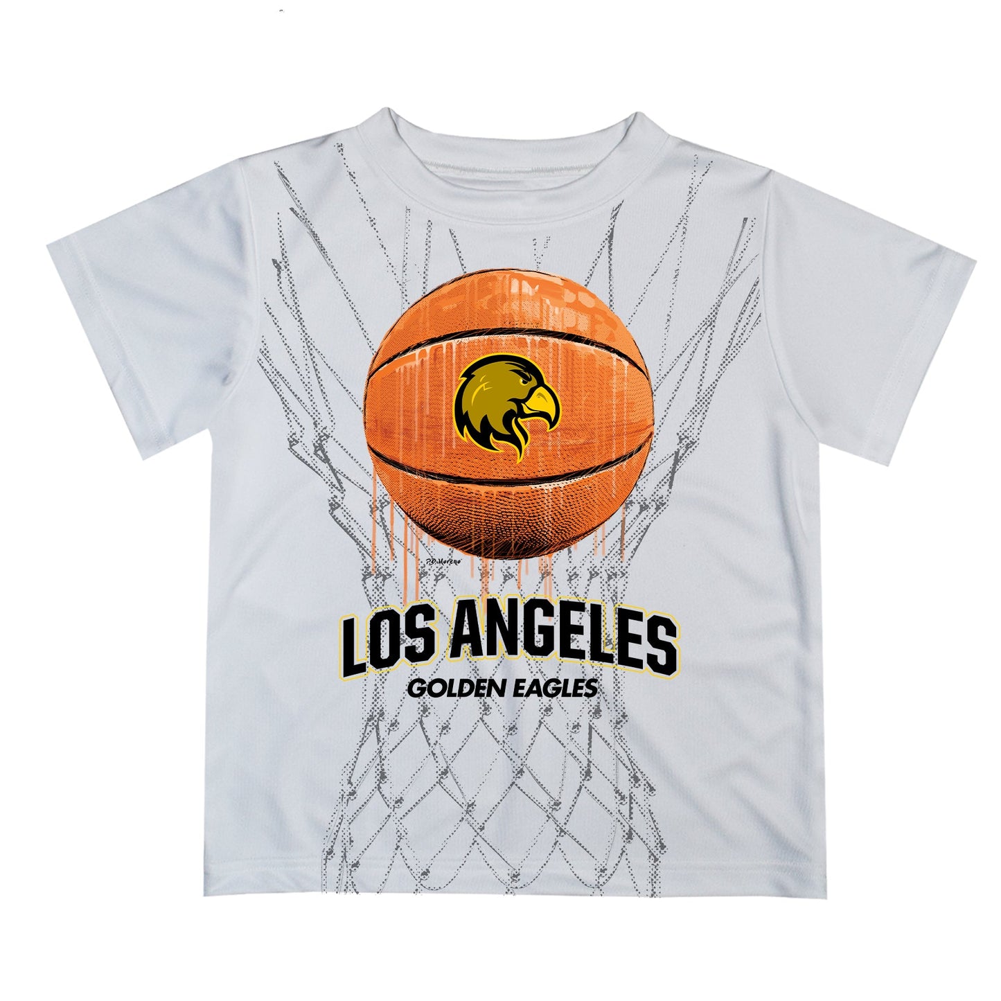 Cal State Los Angeles Golden Eagles Original Dripping Basketball White T-Shirt by Vive La Fete