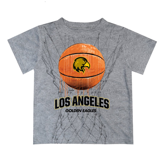 Cal State Los Angeles Golden Eagles Original Dripping Basketball Heather Gray T-Shirt by Vive La Fete