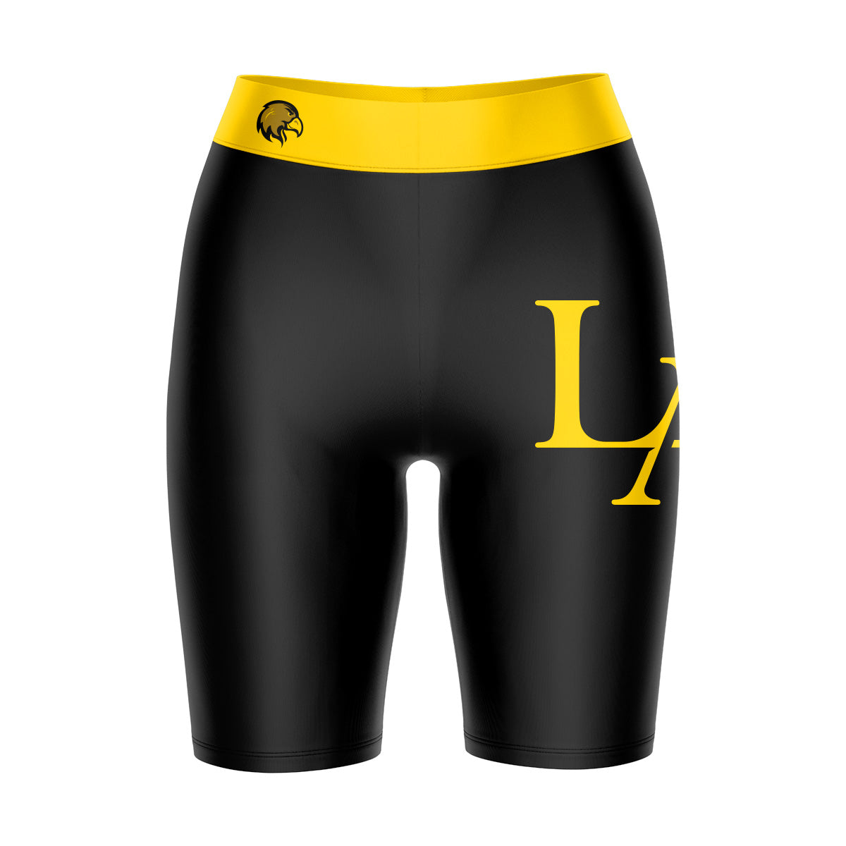 Cal State LA Golden Eagles Vive La Fete Game Day Logo on Thigh and Waistband Black and Gold Women Bike Short 9 Inseam"