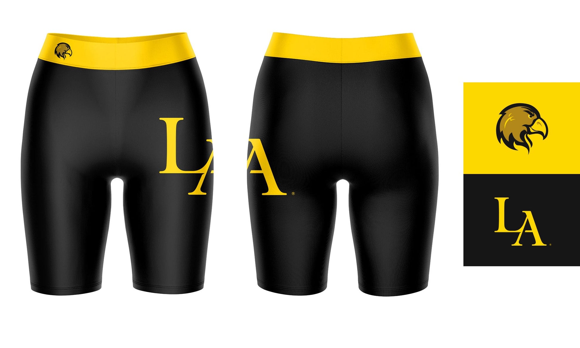 Cal State LA Golden Eagles Vive La Fete Game Day Logo on Thigh and Waistband Black and Gold Women Bike Short 9 Inseam"