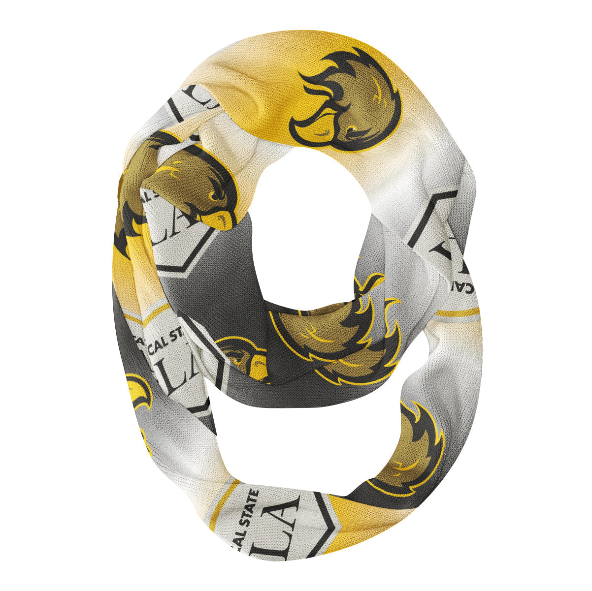 Cal State LA Golden Eagles Vive La Fete All Over Logo Game Day Collegiate Women Ultra Soft Knit Infinity Scarf