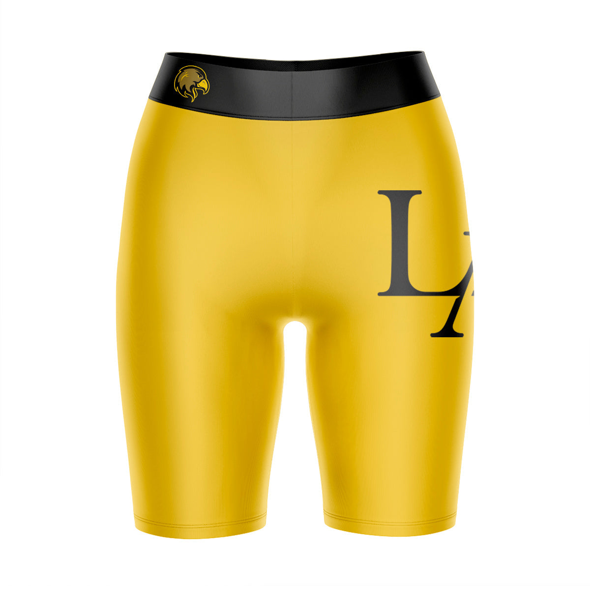 Cal State LA Golden Eagles Vive La Fete Game Day Logo on Thigh and Waistband Gold and Black Women Bike Short 9 Inseam