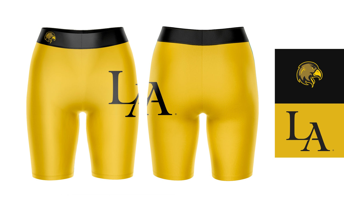Cal State LA Golden Eagles Vive La Fete Game Day Logo on Thigh and Waistband Gold and Black Women Bike Short 9 Inseam