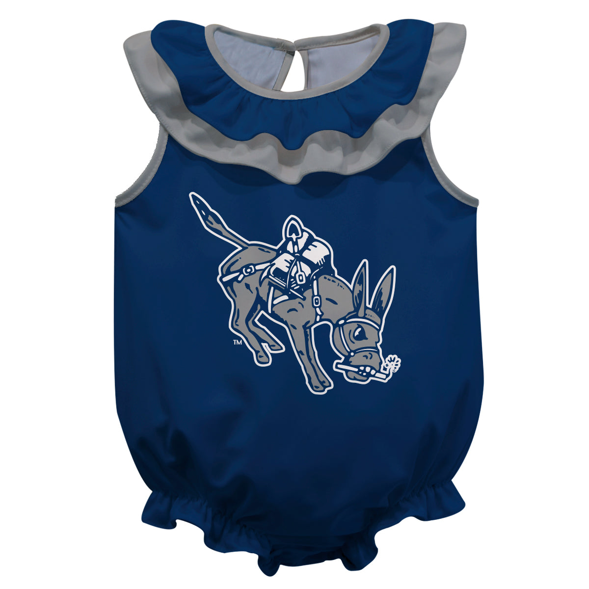 Colorado School of Mines Orediggers Blue Sleeveless Ruffle One Piece Jumpsuit Logo Bodysuit by Vive La Fete