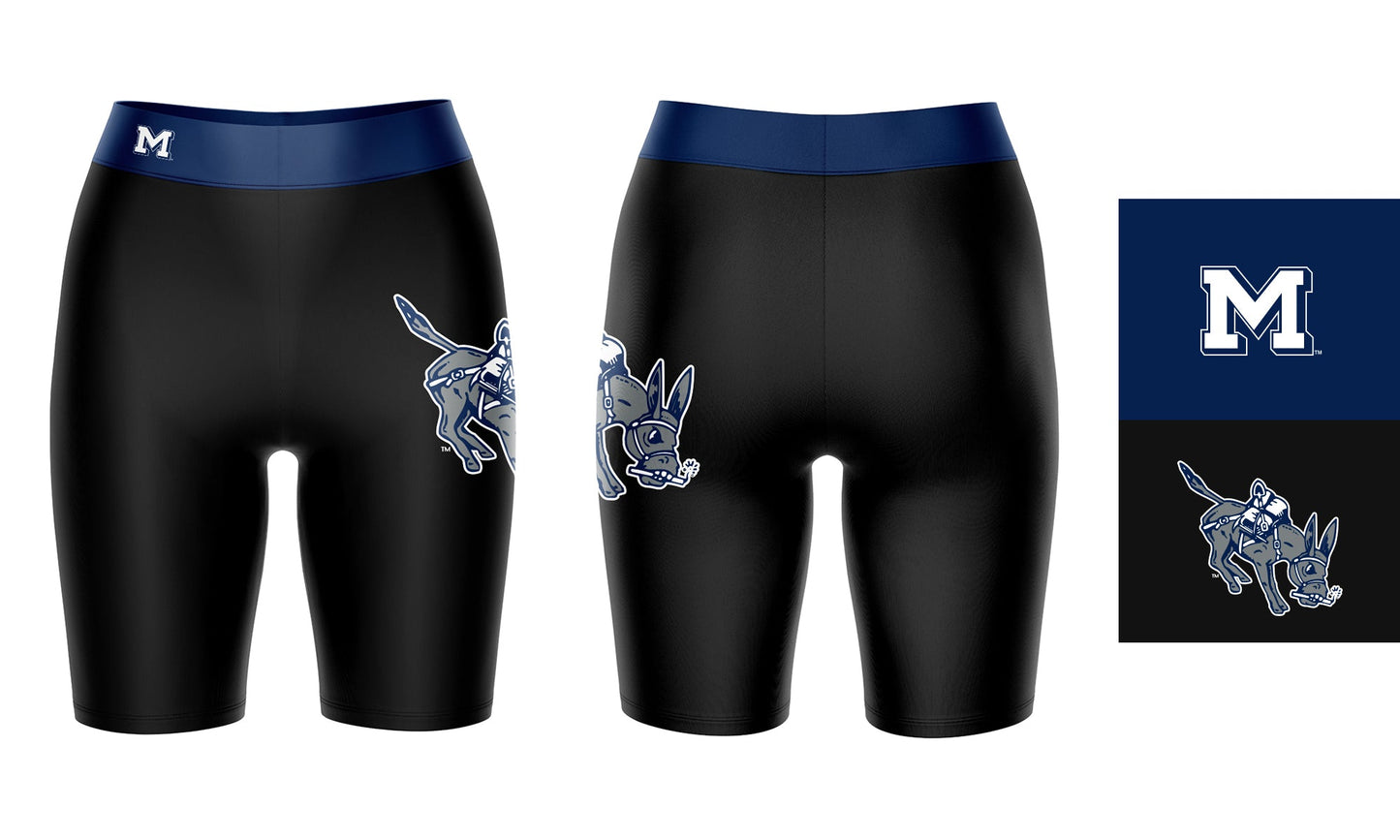 Colorado Mines Orediggers Vive La Fete Game Day Logo on Thigh and Waistband Black and Blue Women Bike Short 9 Inseam