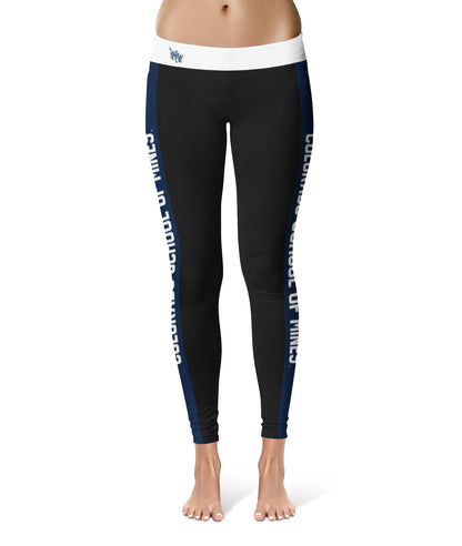 Colorado Mines Orediggers Vive La Fete Game Day Collegiate Blue Stripes Women Black Yoga Leggings 2 Waist Tights