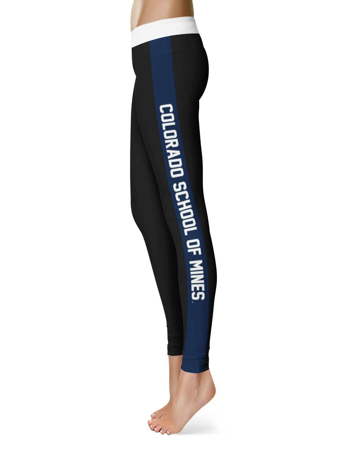 Colorado Mines Orediggers Vive La Fete Game Day Collegiate Blue Stripes Women Black Yoga Leggings 2 Waist Tights