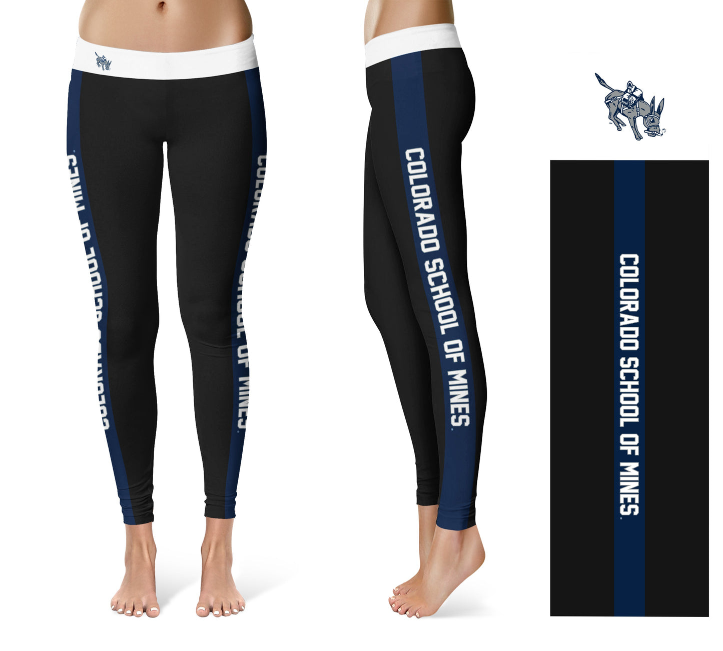 Colorado Mines Orediggers Vive La Fete Game Day Collegiate Blue Stripes Women Black Yoga Leggings 2 Waist Tights