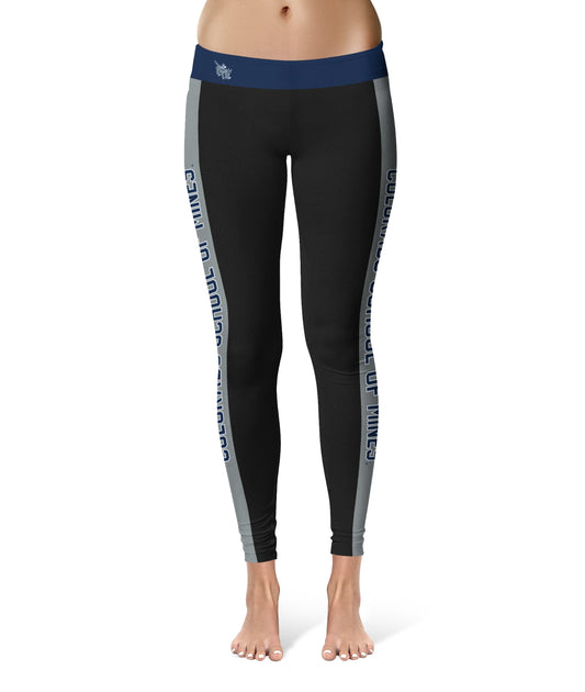 Colorado Mines Orediggers Vive La Fete Game Day Collegiate Gray Stripes Women Black Yoga Leggings 2 Waist Tights