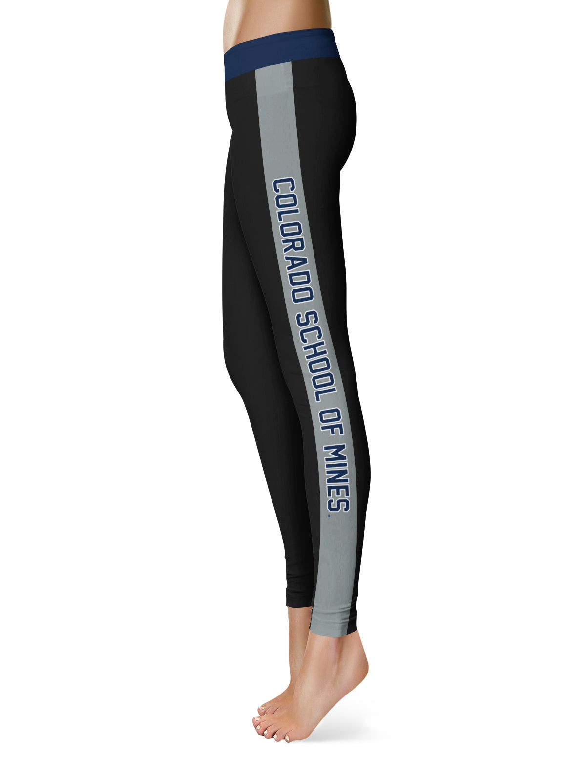 Colorado Mines Orediggers Vive La Fete Game Day Collegiate Gray Stripes Women Black Yoga Leggings 2 Waist Tights